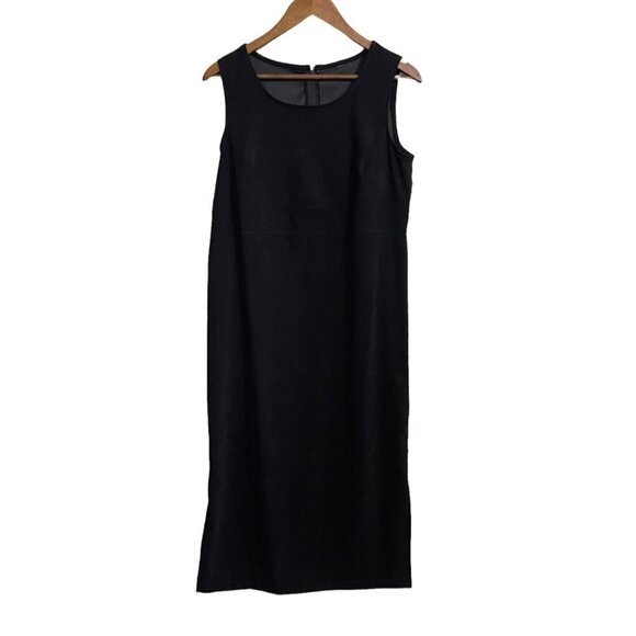 Vintage Womens Black Sleeveless Round Neck Side Slit Career Midi Dress Large - Picture 1 of 5
